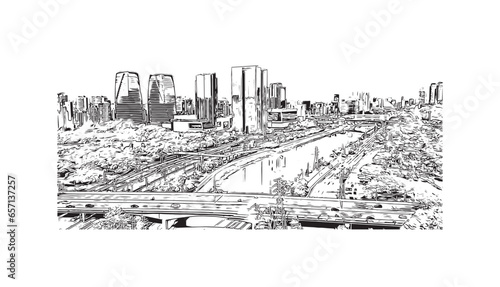 Obraz na płótnie Building view with landmark of Sao Paulo is the city in Brazil. Hand drawn sketch illustration in vector. w salonie