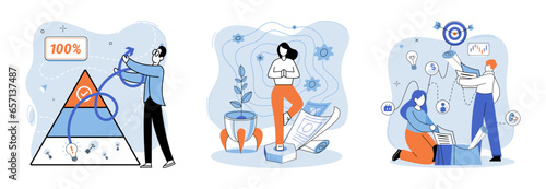 Successful project launch. Vector illustration. Project launch management, captain steering ship towards successful project completion A project launch, starting whistle in race towards success