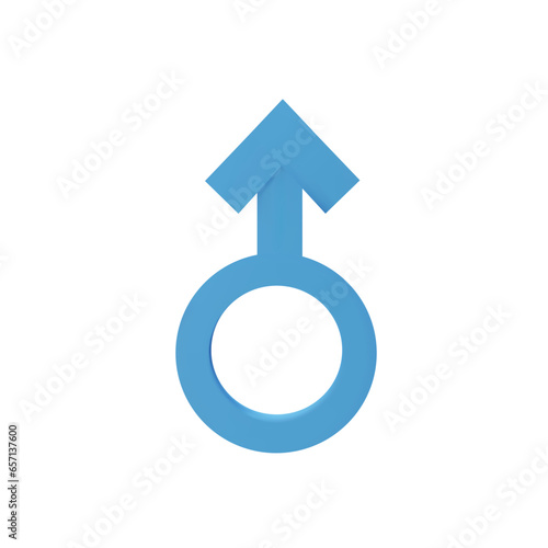 3D render blue male sign. Sex male symbol. Masculine element vector illustration in clay style. Men gender.