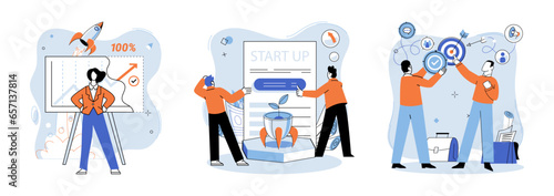 Successful project launch. Vector illustration. Project launch startup, initial step into world filled with opportunities A development project idea, fertile seed ready to germinate Project launch