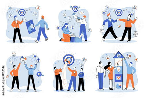 Successful project launch. Vector illustration. A development project idea, catalyst for revolutionary change Project launch management, backbone of seamless project execution