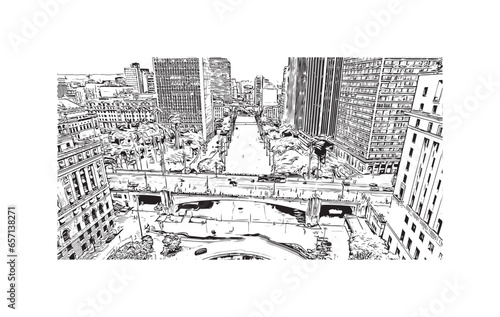 Obraz na płótnie Building view with landmark of Sao Paulo is the city in Brazil. Hand drawn sketch illustration in vector. w salonie
