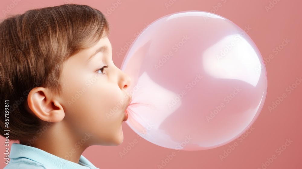 boy make bubble with chew on pure background boy make bubble with chew on pure background