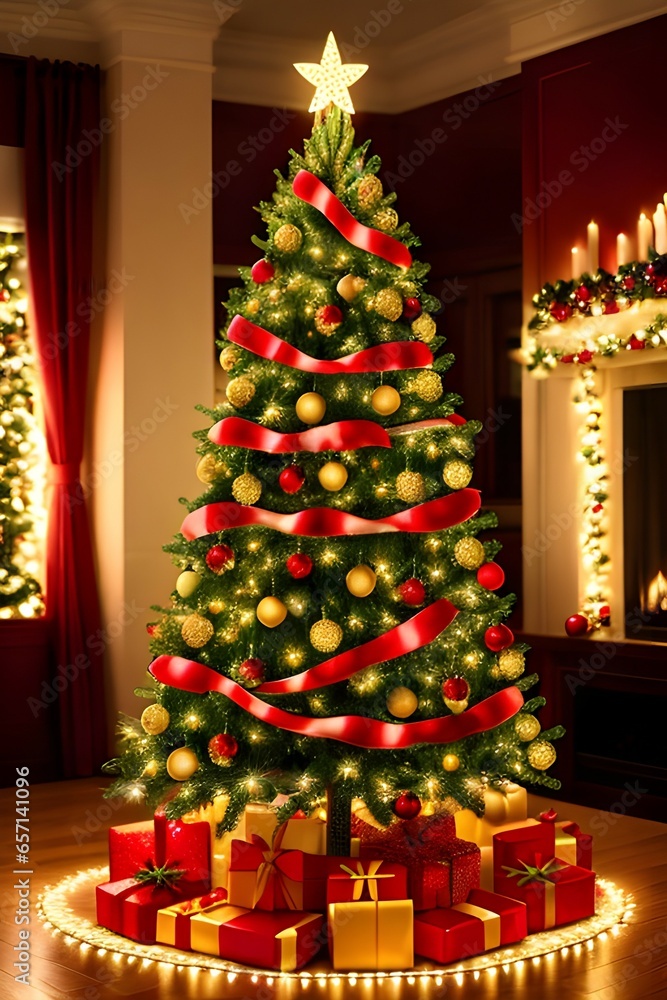 Joyful Season: Christmas Tree and Gifts.

