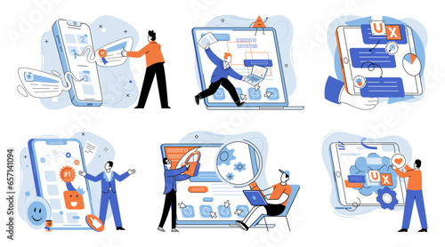 Application testing metaphor. Vector illustration. Application testing, last pit stop before app hits market App test, testing ground for new features and functionalities Software testing, defensive