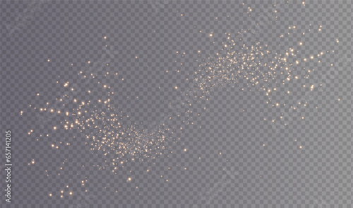 Christmas background. Powder dust light PNG. Magic shining gold dust. Fine, shiny dust bokeh particles fall off slightly. Fantastic shimmer effect. Vector illustrator.