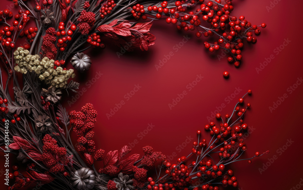 Christmas and New Year card template, wreath. Round Blank red space for text copy paste decorated with Xmas tree balls and lights Christmas and New Year card template, wreath. Round Blank red space for text copy paste decorated with Xmas tree balls and lights