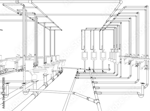3D illustration of building piping