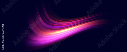 Neon speed lines. Dynamic light motion traces. Light trace wave, trace line.	
