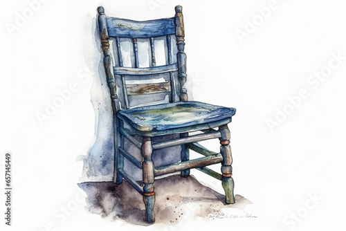 Wooden chair on a white background. Watercolor and ink illustration