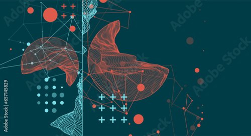 Trendy abstract wireframe mountain background. Modern science or technology art elements. Surface illustration.
