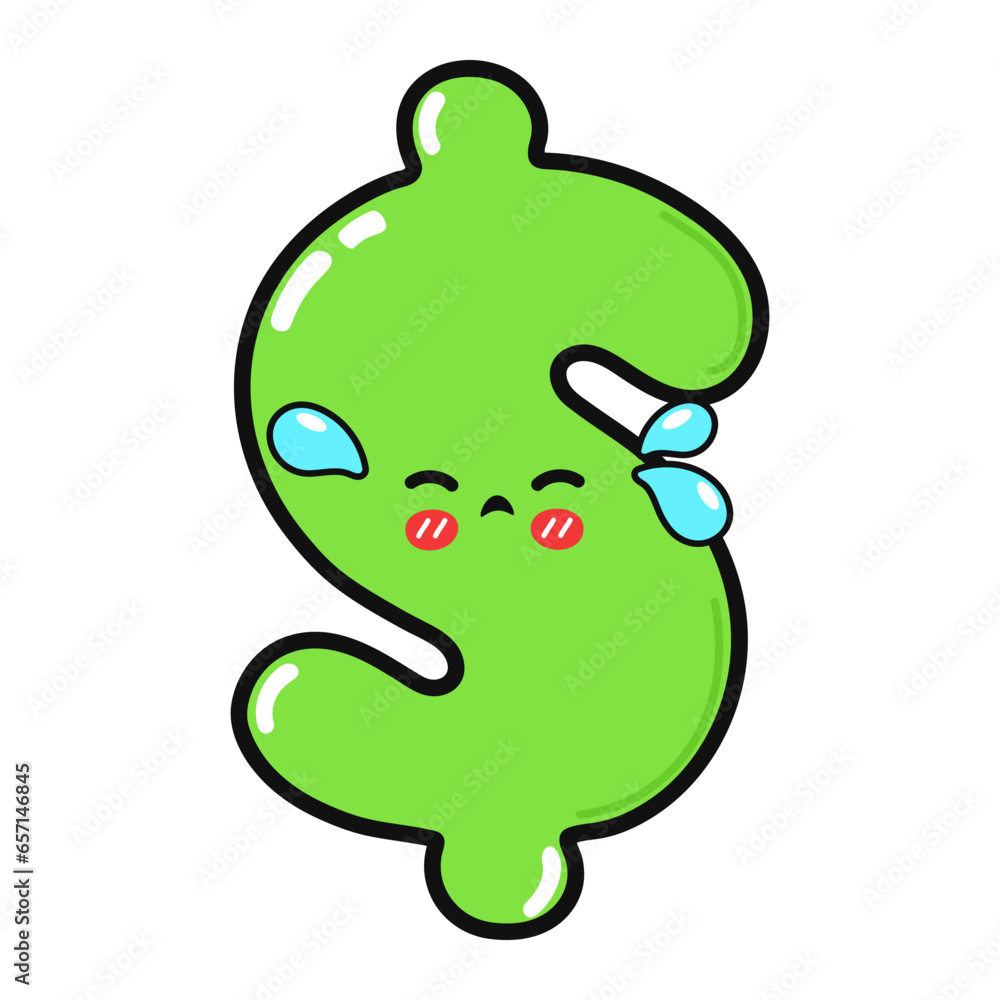 Crying Dollar sign character. Vector hand drawn cartoon kawaii character illustration icon. Isolated on white background. Sad Dollar sign character concept Crying Dollar sign character. Vector hand drawn cartoon kawaii character illustration icon. Isolated on white background. Sad Dollar sign character concept