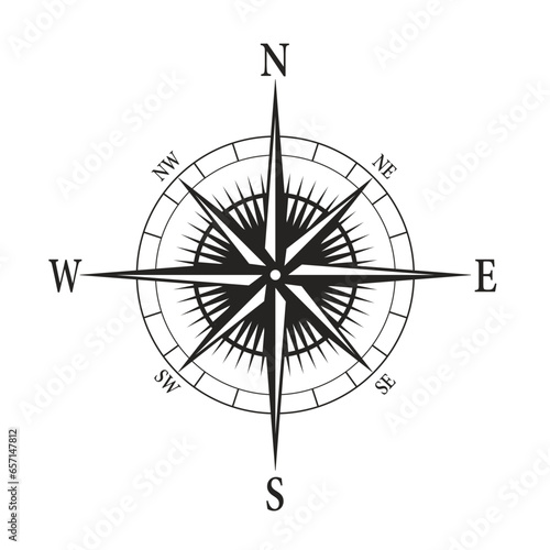 compass on transparent background. compass with nort south east west direction marked. vector and png file set photo