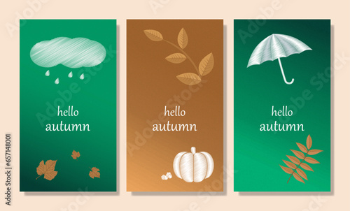 Obraz na płótnie Set of elegant Autumn poster, invitation, postcards and frame leaflet, brochure cover or web banner. Vector illustration voucher template with colorful leaves w salonie