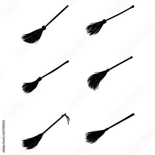 Isolated Vector Illustration of Witch Broomsticks Silhouette Set, Witch Symbol and Halloween Logo