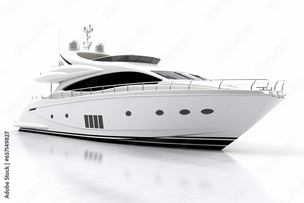 White luxury yacht on a white background. 3d render image. - obrazy, fototapety, plakaty 