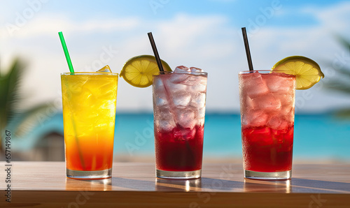 Assorted colorful beverages.