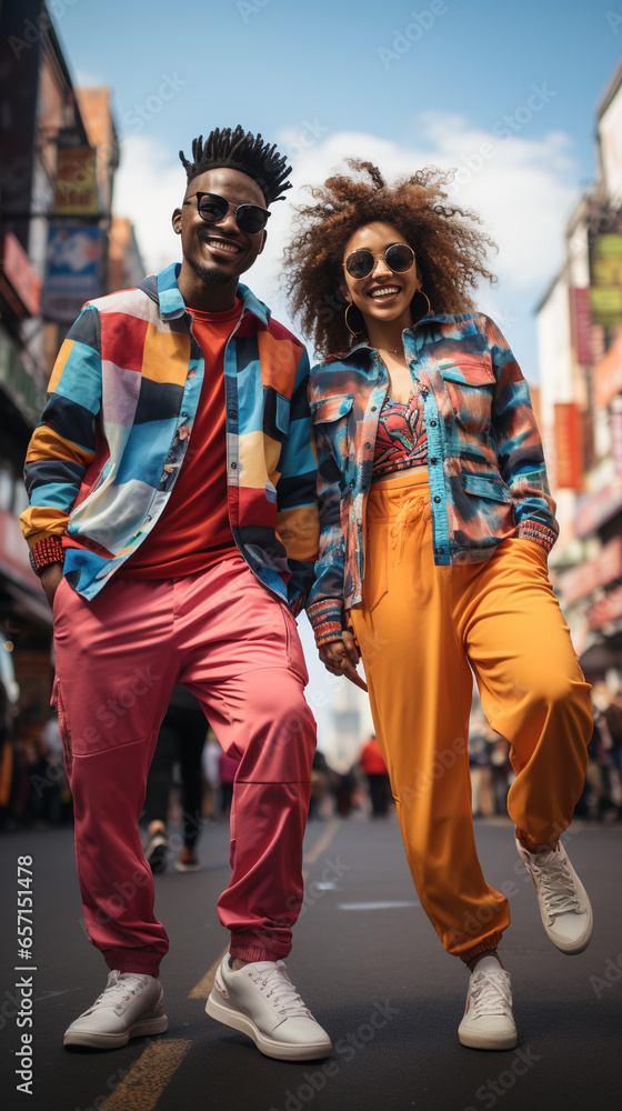 Cute couple dancing on the street. Generative Ai