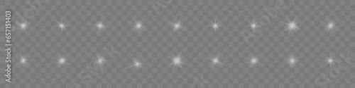 White glowing light explodes on a transparent background. Glittering magical dust particles. Bright Star. Transparent shining sun, bright flash. Vector sequins. To center a bright flash.