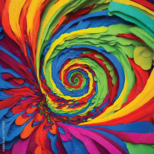 A vibrant, abstract swirl of rainbow colors in a mesmerizing pattern