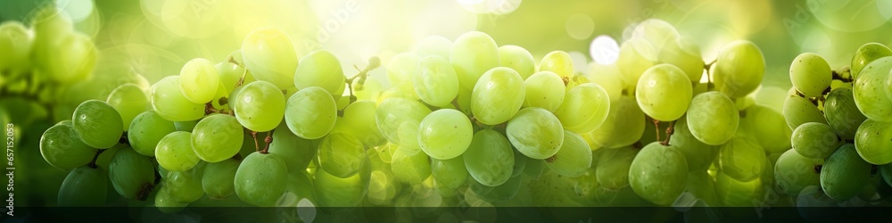 out of focus green grapes on the vine background illustration with lots of bokeh and room for copy text. - obrazy, fototapety, plakaty 