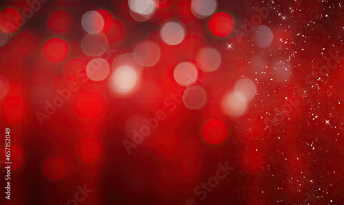 Diverse confetti and blurred light circles dance on a vibrant red background.