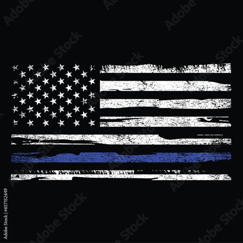 Distressed Thin Blue Line American Flag T-Shirt Vector Design, Police Line, Blue Lives Matters, Back the Blue	