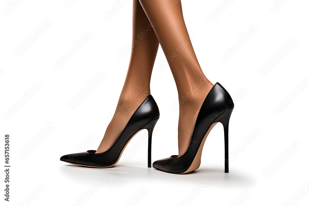Close-Up von schlanken weiblichen Beinen in schwarzen High-Heels, erstellt mit generativer KI Close-Up von schlanken weiblichen Beinen in schwarzen High-Heels, erstellt mit generativer KI