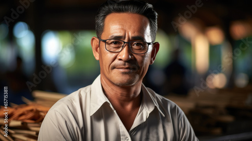 Portrait of mature Indonesian man smiling.
