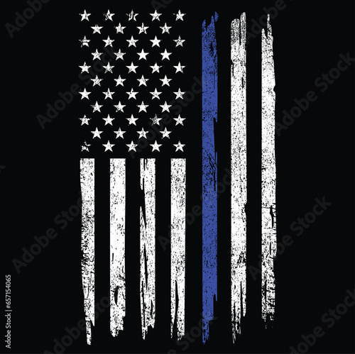 Distressed Thin Blue Line American Flag T-Shirt Vector Design, Police Line, Blue Lives Matters, Back the Blue	