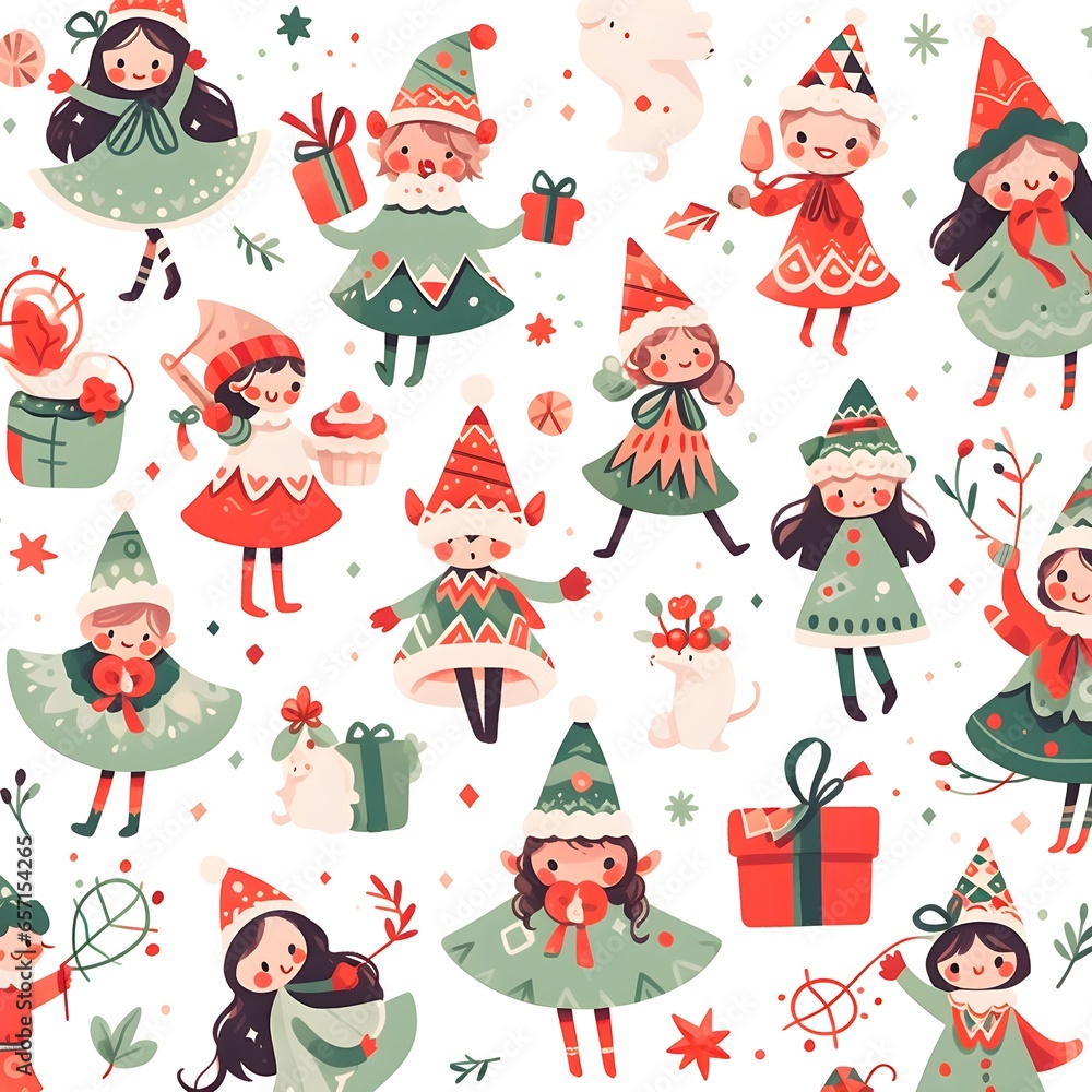 set of Christmas doodle cute girls water color style vector illustration set of Christmas doodle cute girls water color style vector illustration