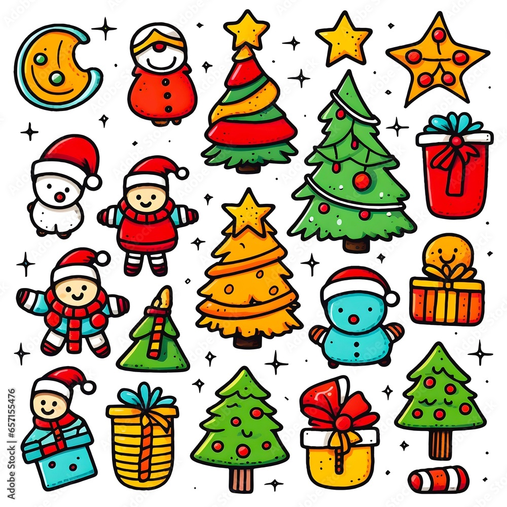 set of Christmas symbols cartoon style. set of Christmas symbols cartoon style.
