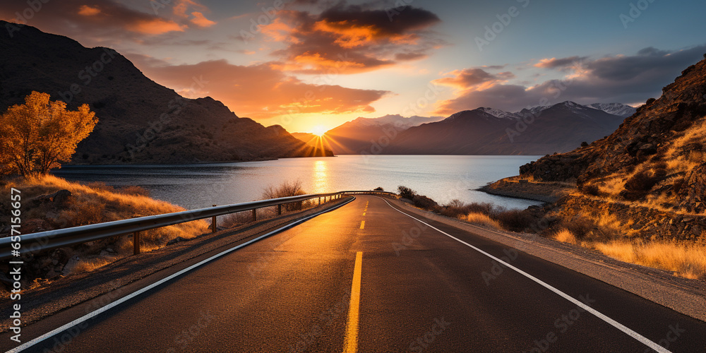 beautiful sun-rising sky with highways road