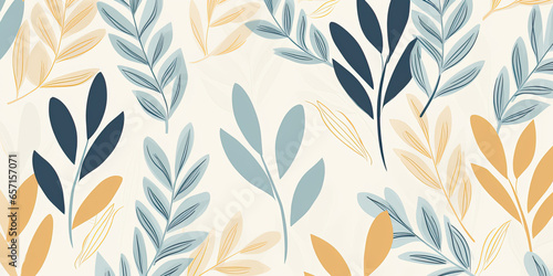 Abstract botanical art background vector. Natural hand drawn pattern design with leaves branch, flower. Simple contemporary style illustrated Design for fabric, print, cover, banner, wallpaper. 