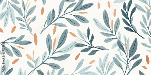 Abstract botanical art background vector. Natural hand drawn pattern design with leaves branch, flower. Simple contemporary style illustrated Design for fabric, print, cover, banner, wallpaper.  photo