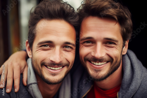 Generative AI portrait picture of two guys best friends brothers relatives smiling photo