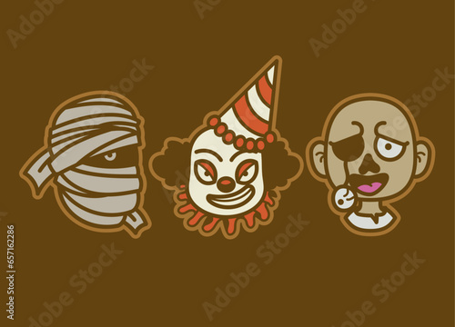 Set of Halloween Head Character cartoon 