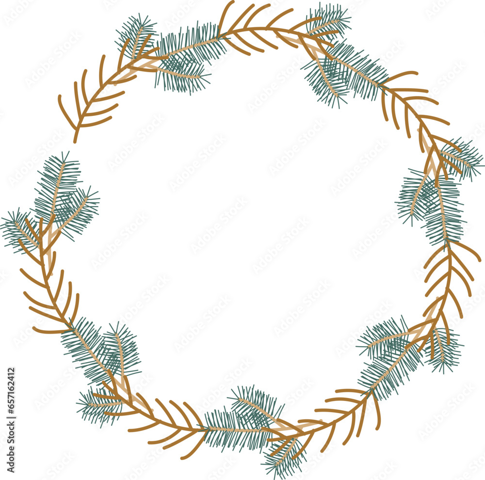 Fototapeta premium Christmas wreath frame. Hand drawn style illustration.