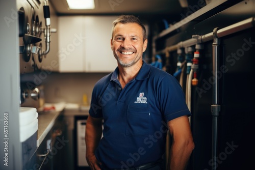 Portrait of a middle aged plumber fixing a kitchen