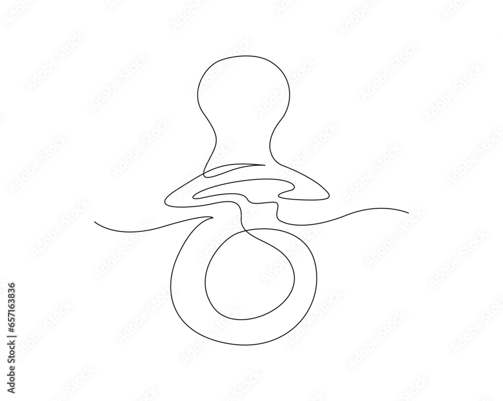 Baby pacifier outline vector design. Continuous one line drawing of baby dummy nipple. Editable stroke.