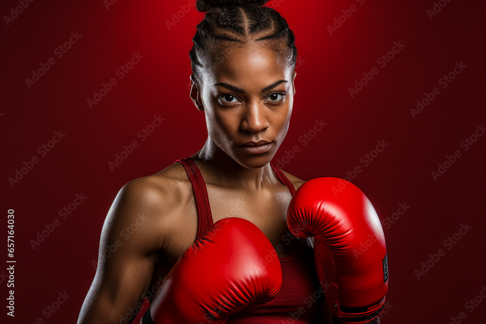 Generative AI portrait of female person professional boxer preparing for the match