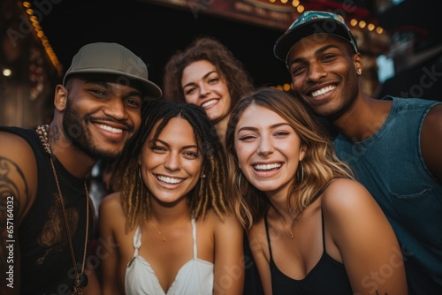 Portrait of a group of diverse friends at a festival