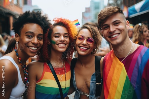 Portrait of diverse young people at a pride parade