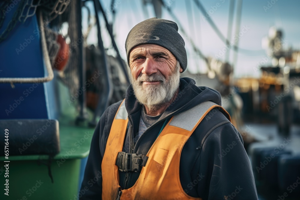 Portrait of a senior fisherman at the harbor