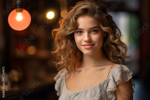 Beauty  make-up  lifestyles concept. Beautiful and happy young woman close-up outdoor portrait. Long hair brunette model smiling and looking at camera. Generative AI