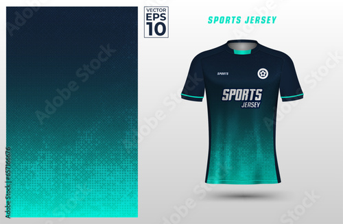 T-shirt sport jersey design template with geometric line halftone background. Sport uniform in front view. Shirt mock up for sport club. Vector Illustration