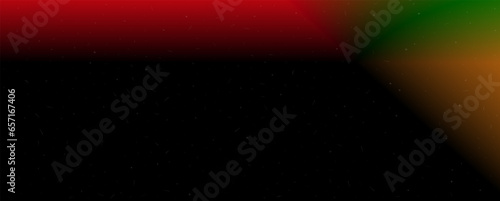 Background with trendy gradient and noise. Red and green and yellow and black colors. Glare from lenses, overlay texture. Vector banner with dust and smooth color transition.