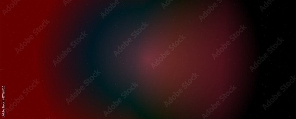 Background with trendy gradient and noise. Red and and black and blue colors. Glare from lenses, overlay texture. Vector banner with dust and smooth color transition