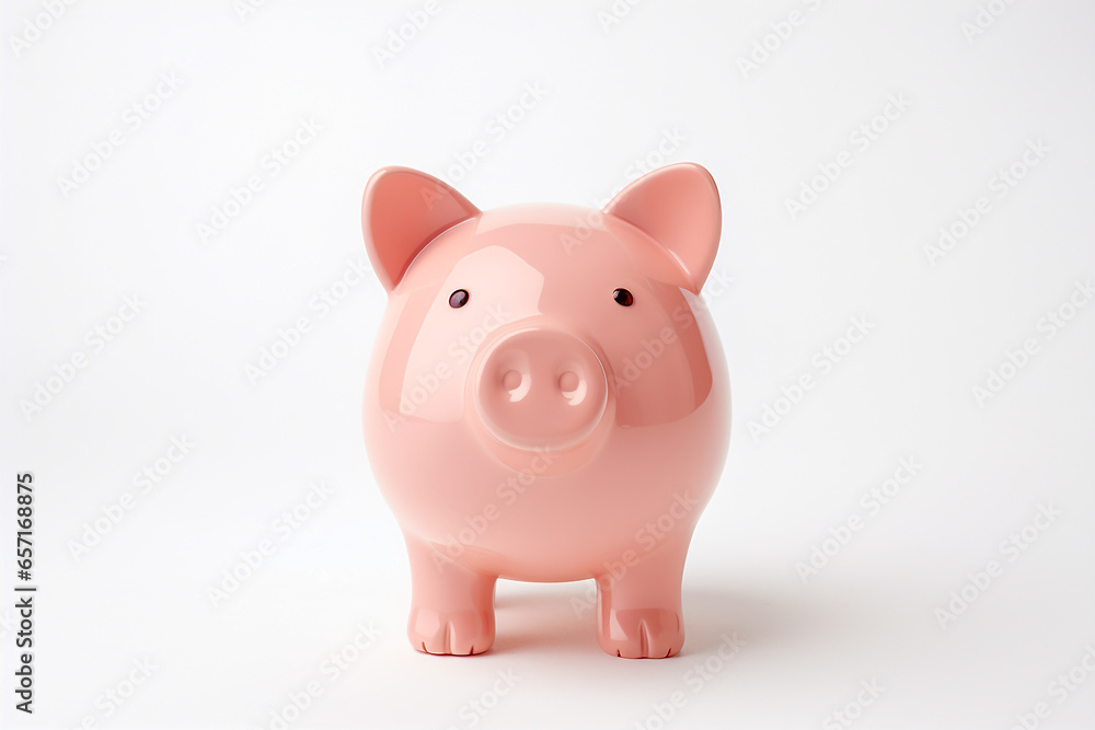 Pink piggy bank, isolated on white in studio