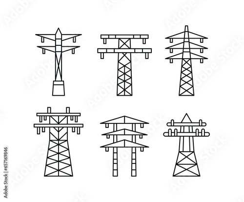electric tower industry icons vector design collection templates set modern minimal simple outline 